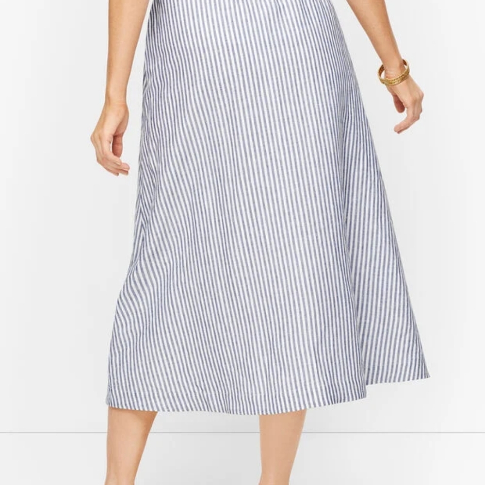 Talbots - Candy Stripe Linen Midi Blue & White Skirt
